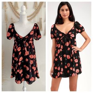 Jack by BB Dakota Pretty in Poppies Black Floral Print Tie-Front Mini Dress S